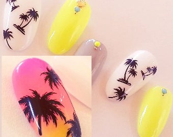 Nail Art Water Decals Transfers Stickers Summer Palm Trees Flamingo Beach Holidays Flowers (Y172)