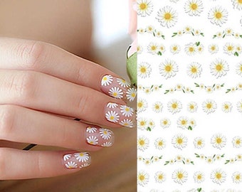 Décalcomanies aquatiques pour nail art, décalcomanies, fleurs printemps-été, fleurs séchées, marguerites en guirlande (HAN011)