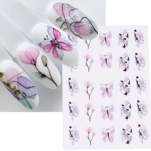 Nail Art Stickers Transfers Decals Abstract Flowers Floral Butterfly Butterflies Swirls (SJ029)