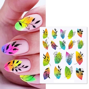 Nail Art Water Decals Stickers Transfers Spring Summer Flowers Leaf Fern (x107)