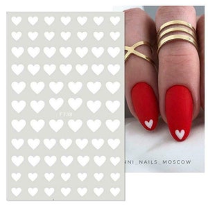 Nail Art Water Decals Stickers Transfers Valentines Day White love Hearts Heart (F738w)