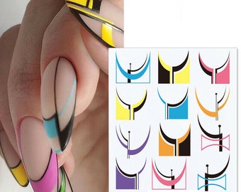 Nail Art Water Decals Stickers Transfers Wavy Swirls Abstract Lines Dots Geometric (x090)