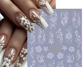 Adesivos para Unhas com Flores Brancas Foscas (SWN04)