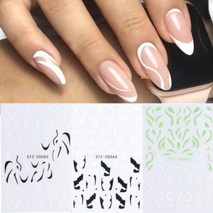 Nail Art Stickers Transfers Decals Neon Green White Black Crackle Effect Lace French Line Swirl Wave Geometric