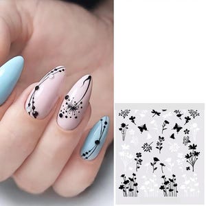 Nail Art Water Decals Transfers Butterflies Butterfly Flowers Floral Fern (X05)