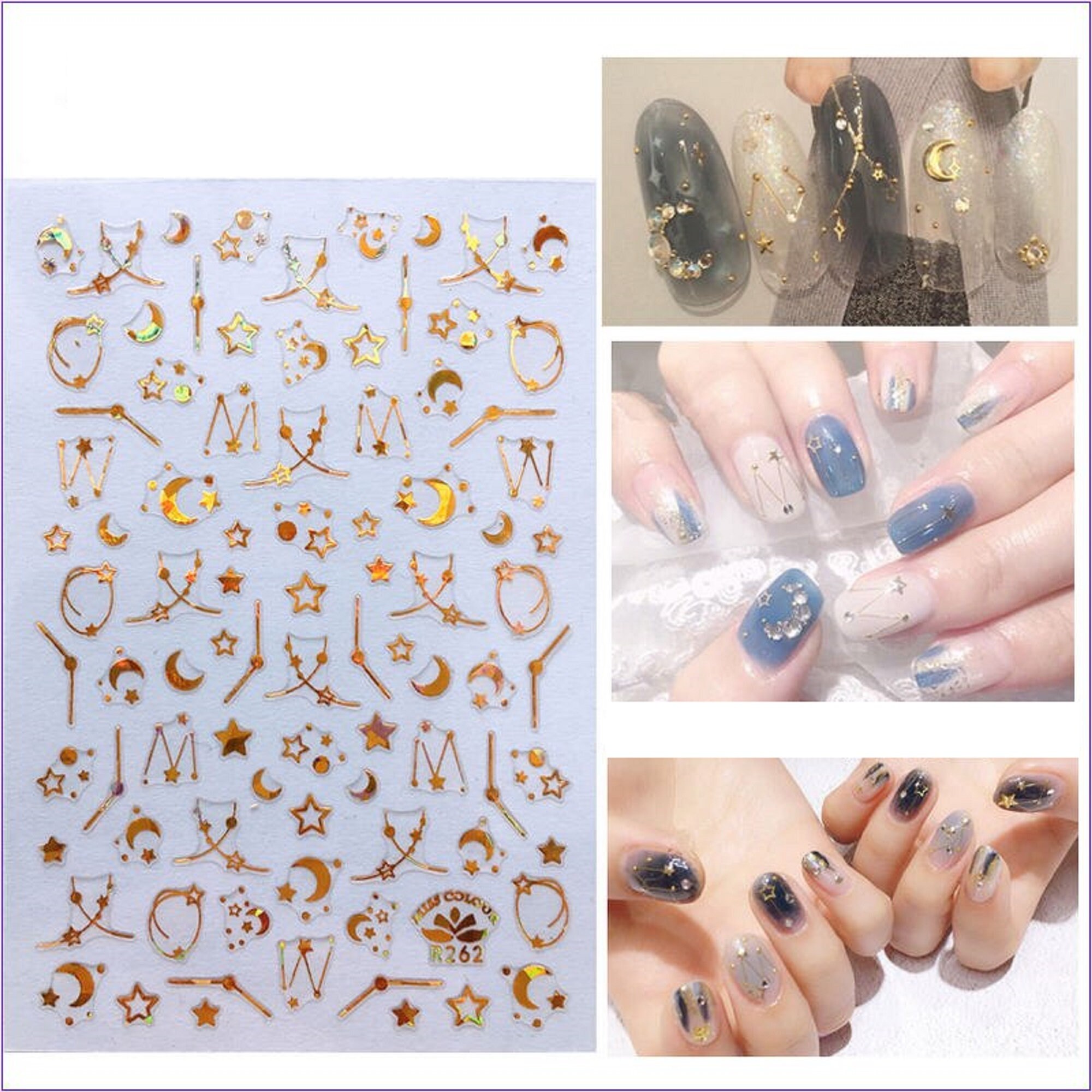 Nail Art Water Decals Stickers Gold Sun and Moon Stars Zodiac Space L…