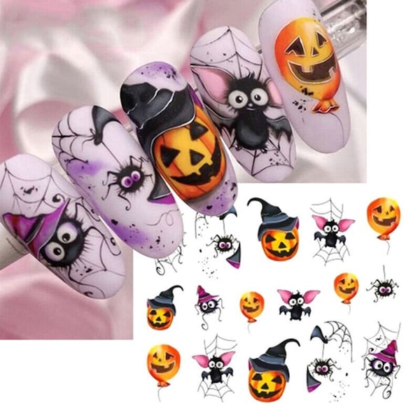 Nail Water Decals Transfers Halloween Pumpkins Spiders Spider web Bat Bats Pumpkin (1247)