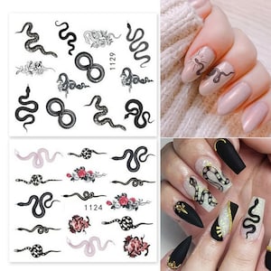 Nail Art Stickers Nail Water Decals Transfers Wraps Halloween Black Snake Goth Gothic Love Heart Butterfly Leaf Moon Zodiac