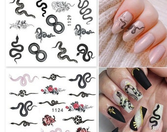 Nagelkonstklistermärken Vattendekaler Transfers Wraps Halloween Svart Orm Goth Gothic Kärlek Hjärta Fjäril Löv Måne Stjärntecken