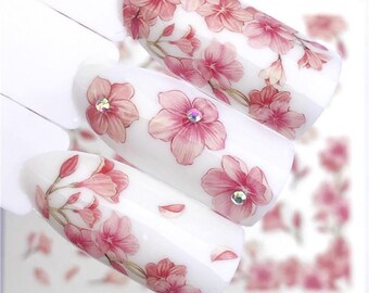 Nail Art Water Decals Stickers Transfers Pink Spring Summer Flowers Floral Petals Tulips (3116)