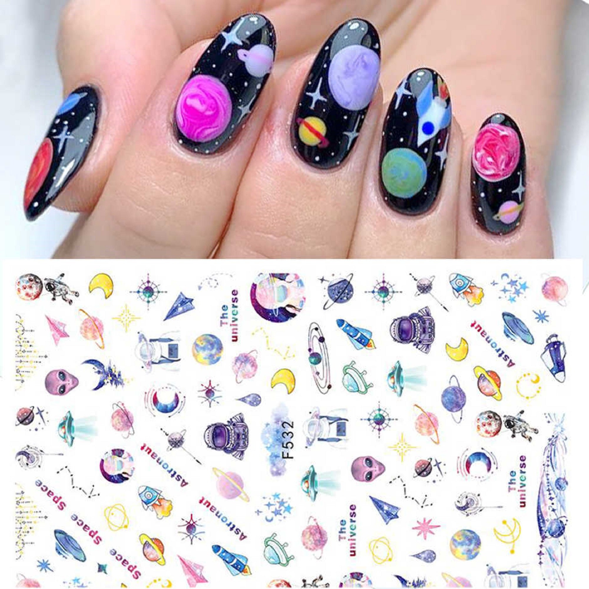 Nail Art Stickers Decals Transfers Planets Space Alien Astronaut Spac…