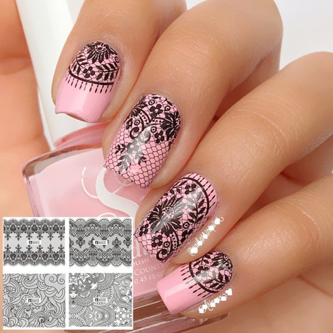 Nail Art Stickers Nail Water Decals Transfers Black Lace Etsy