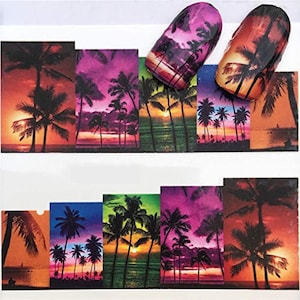 Nail Art Water Decals Transfers Spring Summer Palm Trees Tropical Holidays Beach Vacation (B016)