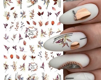 Nail Art Stickers Decals Transfer Winter Herfst Herfst Bloemen Bloemen Blad Bladeren Varen Gedroogd Effect Bloemblaadjes (785)