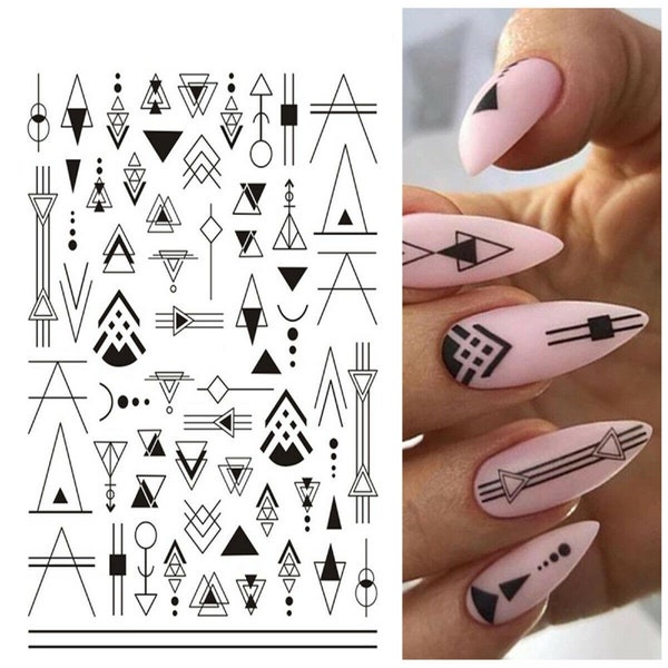 Nail Art Water Decals Stickers Transfers Tribal Gems Jewels Necklace Lace Black Geo Aztec Pattern Tribe Arrows Geometric (WG427)