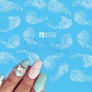 Nail Art Water Decals Stickers Wraps Black White Lace Flowers (B164W)