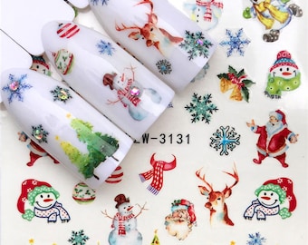 Nail Art Water Decals Stickers Christmas Tree Snowflakes Winter Wonderland Snowman Santa Claus Snowman Reindeer (3131)