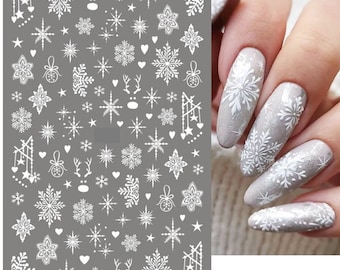 Nail Art Stickers Decals Transfers Christmas White Matte Snowflakes Baubles Reindeer (895)
