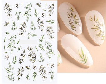 Nail Art Stickers Transfers Decals Spring Summer Bamboo Leaves Panda Leaves Leaf Fern Flowers Floral (CS100)