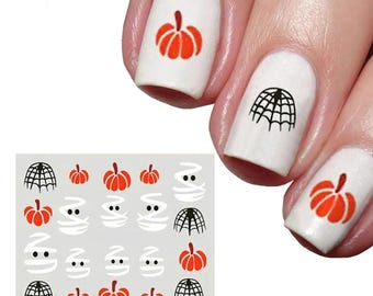 Nagelvattendekaler Transfer Halloweenpumpor Spindlar Spindelnät Spökmumier (1253)