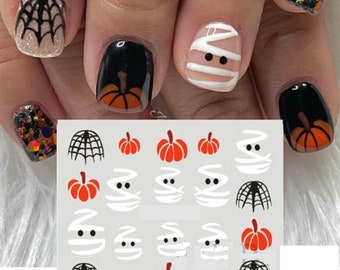 Nail Water Decals Transfers Halloween Pumpkins Spiders Spider web Ghost Mummies (1253)