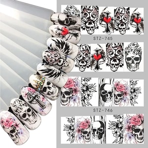 Nail Art Stickers Nail Water Decals Transfers Wraps Halloween Gothic Skull Goth