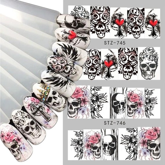 Nail Art Stickers Nail Water Decals Transfers Wraps Halloween Gothic Skull Goth