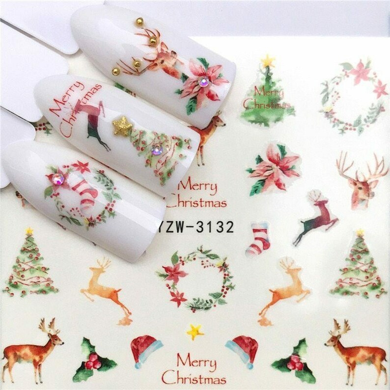 Nail Art Water Decals Stickers Christmas Tree Winter Etsy UK