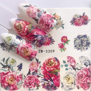 Nail Art Water Decals Stickers Transfers Spring Summer Flowers Floral Rose Roses  (3309)