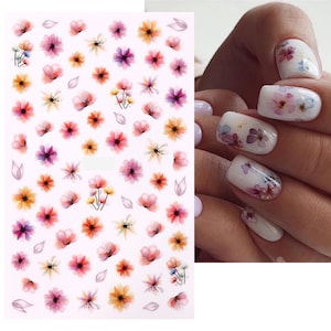 Nail Art Stickers Transfers Spring Summer Pastel Pretty Water Effect Floral Flowers Tulips Petals (024)