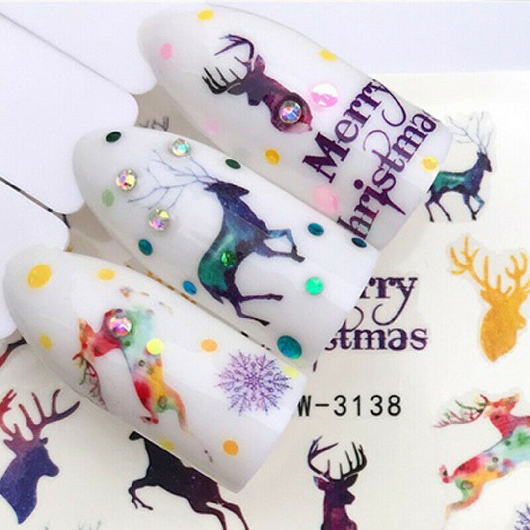 thumbnail image 2 of Christmas Nail Art Stickers – White Snowflakes & Reindeer Stags Head (997) 2 of 6