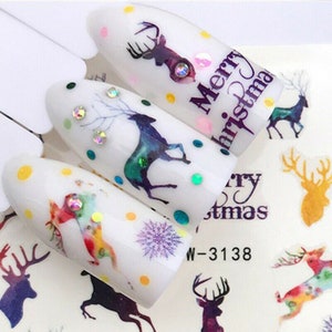 Nail Art Water Decals Stickers Christmas Winter Wonderland Snowflakes Reindeer Reindeers Stags Head (3138)