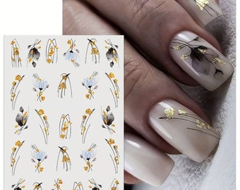 Nail Art Water Decals Stickers Transfers Spring Summer Flowers Floral Fern Leaf Petals Lines (PM134)