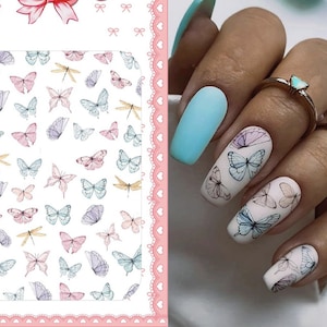 Nail Art Water Decals Stickers Transfers Spring Summer Pastel Butterfly Butterflies (HAN513)
