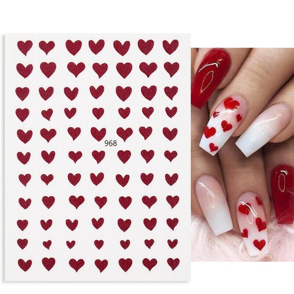 Nail Art Water Decals Stickers Transfers Valentines Day Red love Hearts Heart (968r)