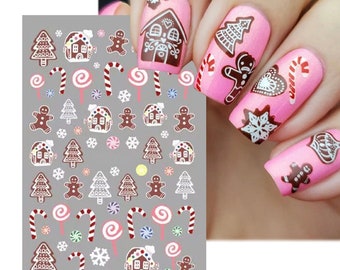 Nail Art Stickers Decals Christmas Tree Cookies Gingerbread Men House Candy Cane Lollipops (LSJ15)