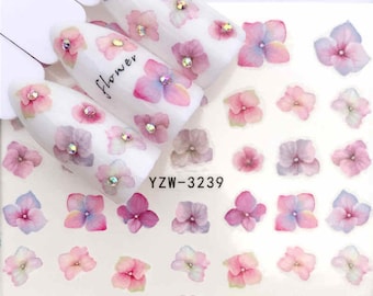 Nail Art Water Decals Stickers Transfers Pink Purple Winter Effect Spring Summer Flowers Floral Petals (3239)