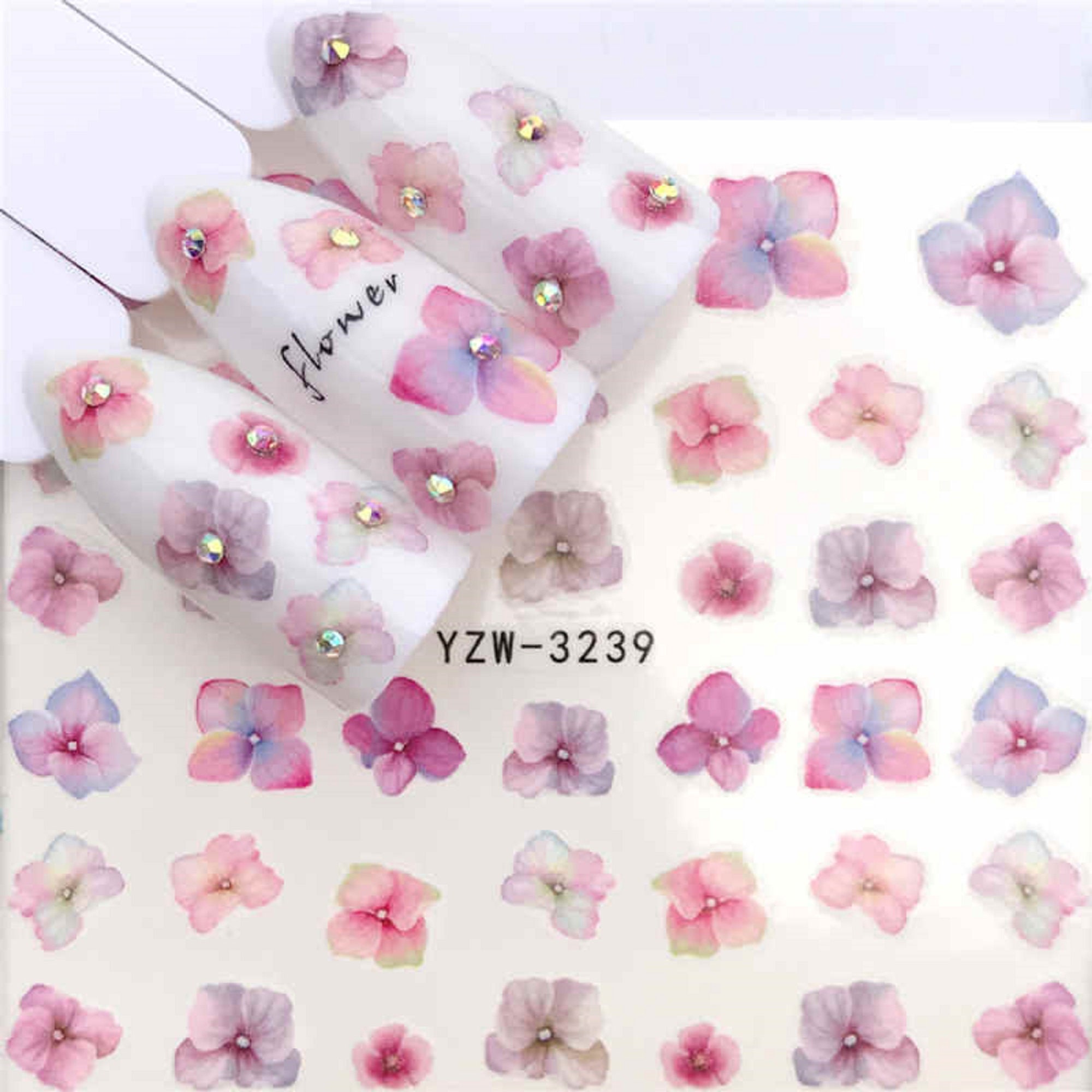 Nail Art Water Decals Stickers Transfers Pink Purple Winter Effect Sp…