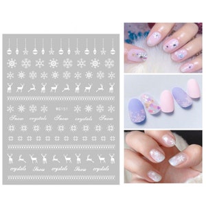 Nail Art Stickers Transfers Christmas Snowflakes Snow Balls Snow Crystals Reindeers Snowman Christmas Trees Lace Baubles Santa Sleigh Stars