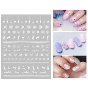 Nail Art Stickers Transfers Christmas Snowflakes Snow Balls Snow Crystals Reindeers Snowman Christmas Trees Lace Baubles Santa Sleigh Stars