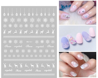 Nail Art Stickers Transfers Christmas Snowflakes Snow Balls Snow Crystals Reindeers Snowman Christmas Trees Lace Baubles Santa Sleigh Stars