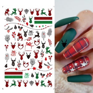 Nail Art Stickers Decals Christmas Mistletoe Reindeer Berries Holly Fern Tartan Stags Head Fern Berries (800)