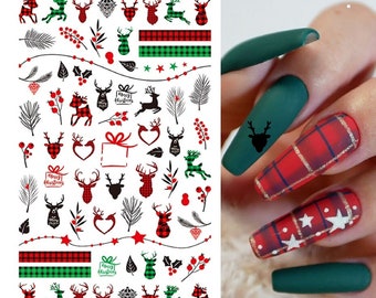 Nail Art Stickers Decals Christmas Mistletoe Reindeer Berries Holly Fern Tartan Stags Head Fern Berries (800)