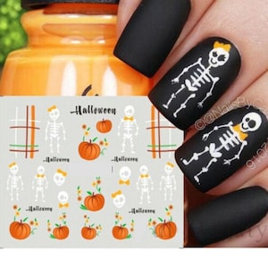Nail Water Decals Transfers Halloween Pumpkins Skelton Bones Tartan Flowers Thanksgiving (1251)