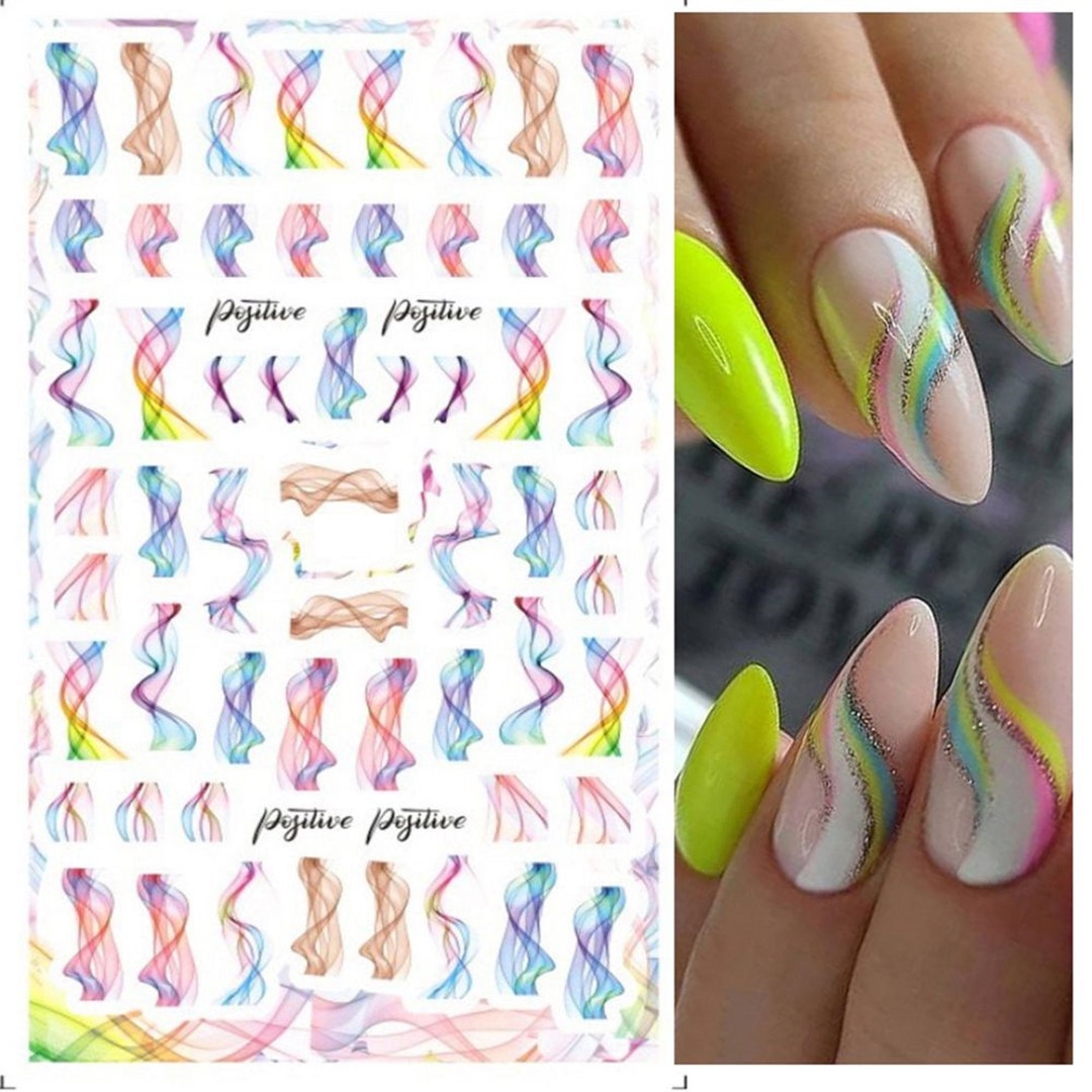 Nail Art Stickers Transfers Decals Pink White Purple Blue Watercolor