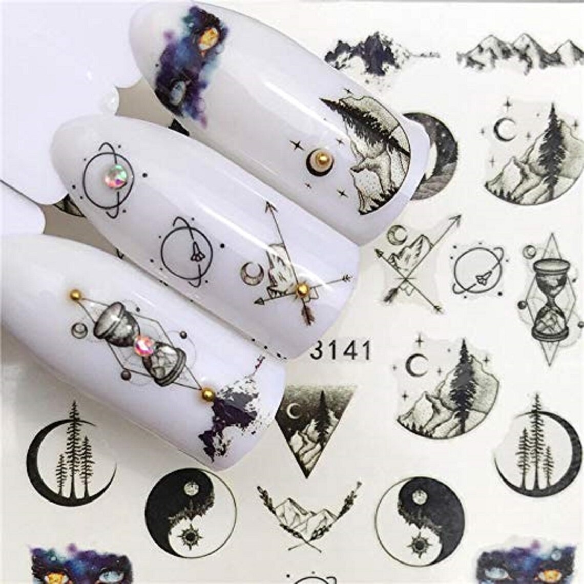 Nail Art Water Decals Stickers Transfers Black Sun and Moon - Etsy