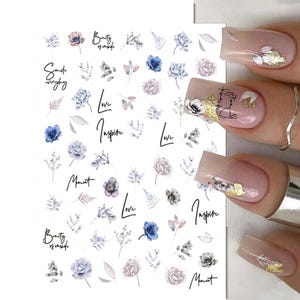 Nail Art Stickers Decals Transfers Spring Summer Flowers Floral Fern Leaf Petals (639)