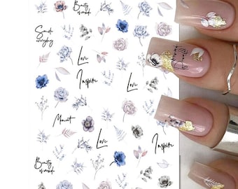 Nail Art Stickers Decals Transfers Spring Summer Flowers Floral Fern Leaf Petals (639)