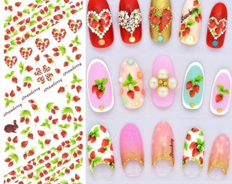 Nail Art Water Decals Stickers Transfers Spring Summer Time Strawberry Strawberries Lace Bunny Rabbits (213)