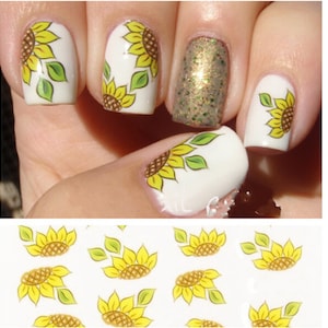 Nail Art Water Decals Stickers Transfers Spring Summer Sunflowers Flowers Floral S-144 image 1